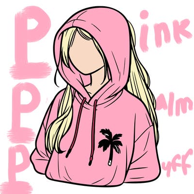 pink palm puff hoodie on realistic girl