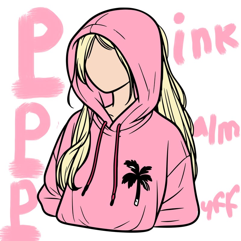pink palm puff hoodie on realistic girl
