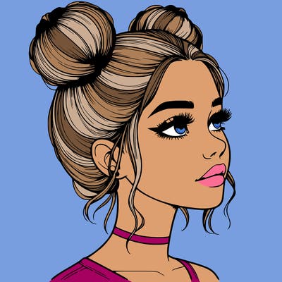 realistic girl with buns on the top of her head