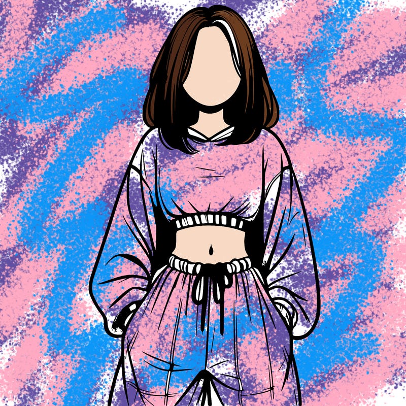 realistic girl faceless with baggy pants and a crop top