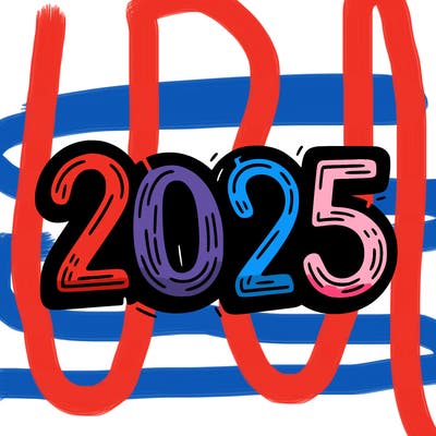 one line scrawled numbers sketch design “2025”