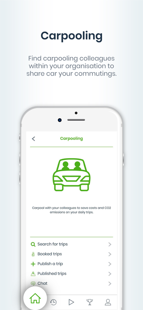 Ciclogreen app screen for carpooling with colleagues to save costs and CO2 emissions