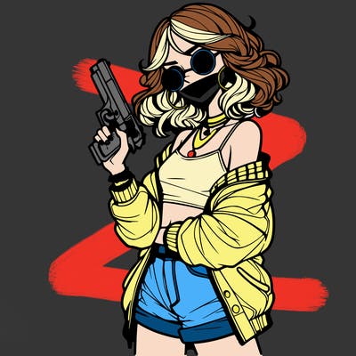 stylish teenage girl with gun