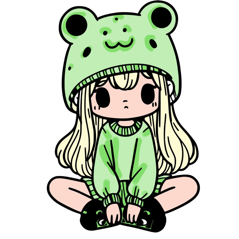 a girl wearing a frog hat and some frog socks