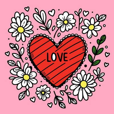 love heart with flowers around it