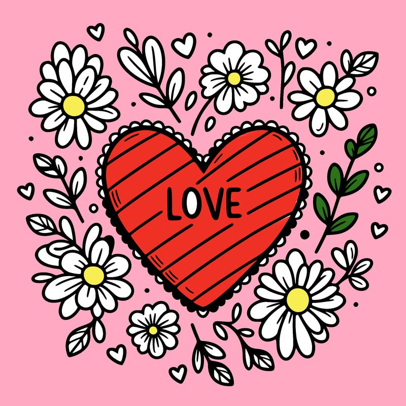 love heart with flowers around it