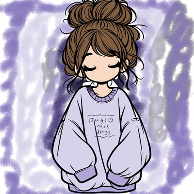 girl with baggy sweatshirt and messy bun