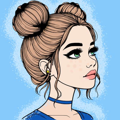 realistic girl with buns on the top of her head