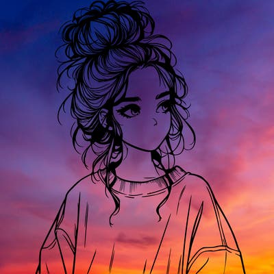 realistic girl with messy bun and oversized clothing