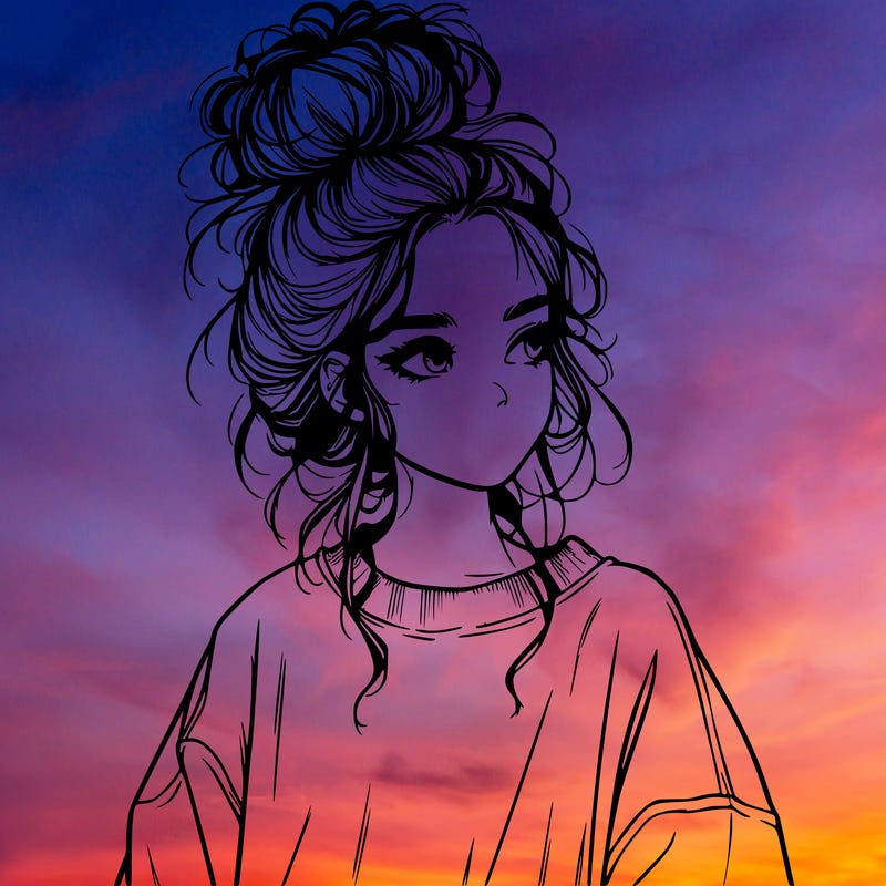 realistic girl with messy bun and oversized clothing