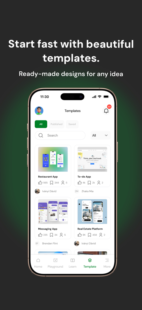 Interfaccia AppForceStudio che mostra una libreria di template di app pronti all'uso per diversi settori