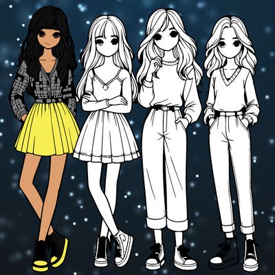 realistic girls standing together