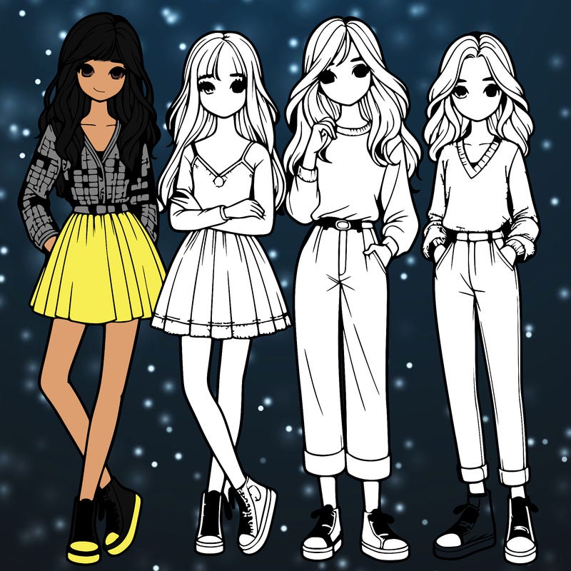 realistic girls standing together