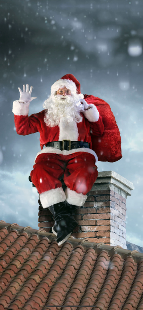 Sound Touch-Christmas (School) - A real-life photo of Santa Claus sitting on a chimney on a snowy roof