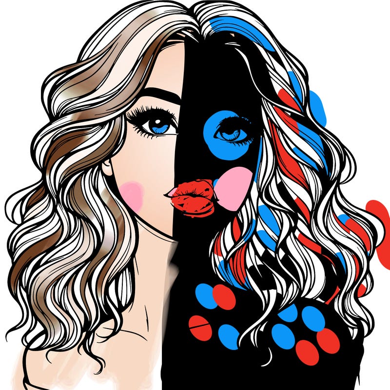 realistic girl with wavy hair and lips