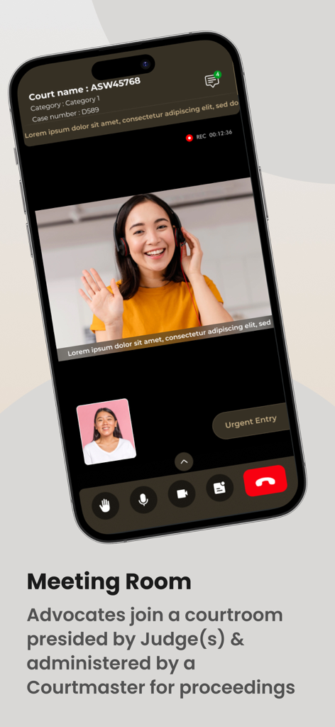 Vconsol Court HC Bombay - 仮想法廷審理のためのVconsol Courtアプリ会議室インターフェイス