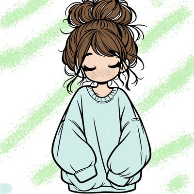 girl with baggy sweatshirt and messy bun
