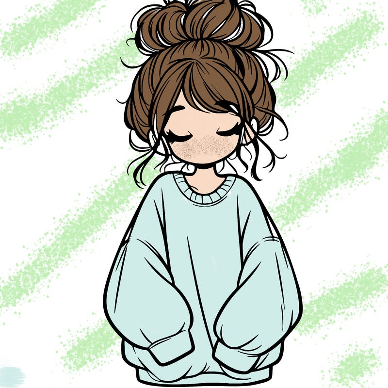 girl with baggy sweatshirt and messy bun