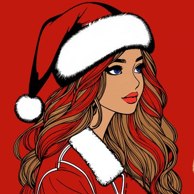 realistic girl in santa hat