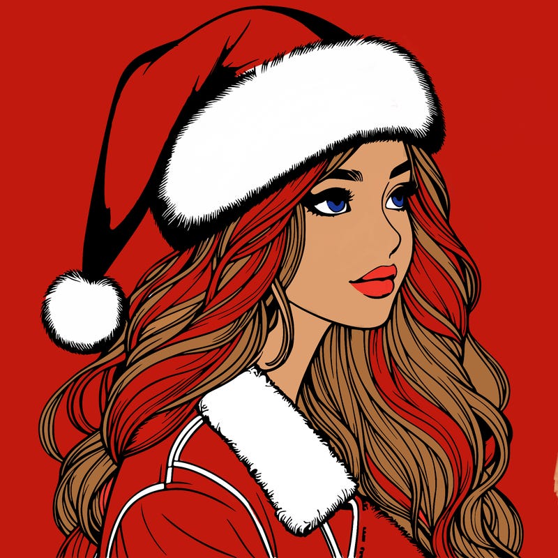 realistic girl in santa hat