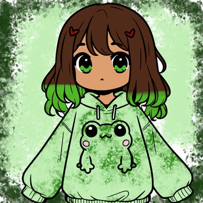 girl wearing frogging sweatshirt