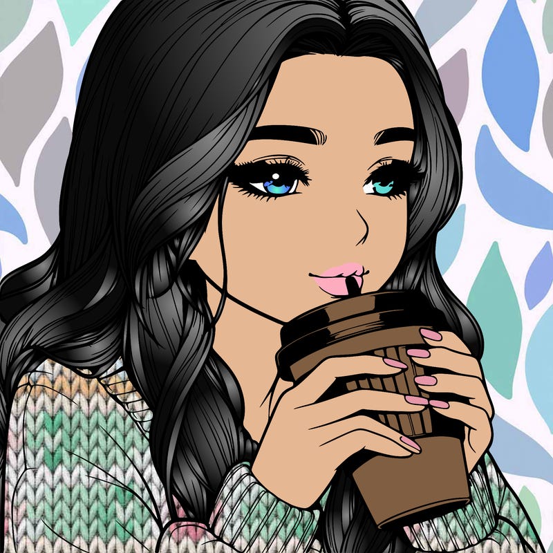 realistic girl drinking coffee