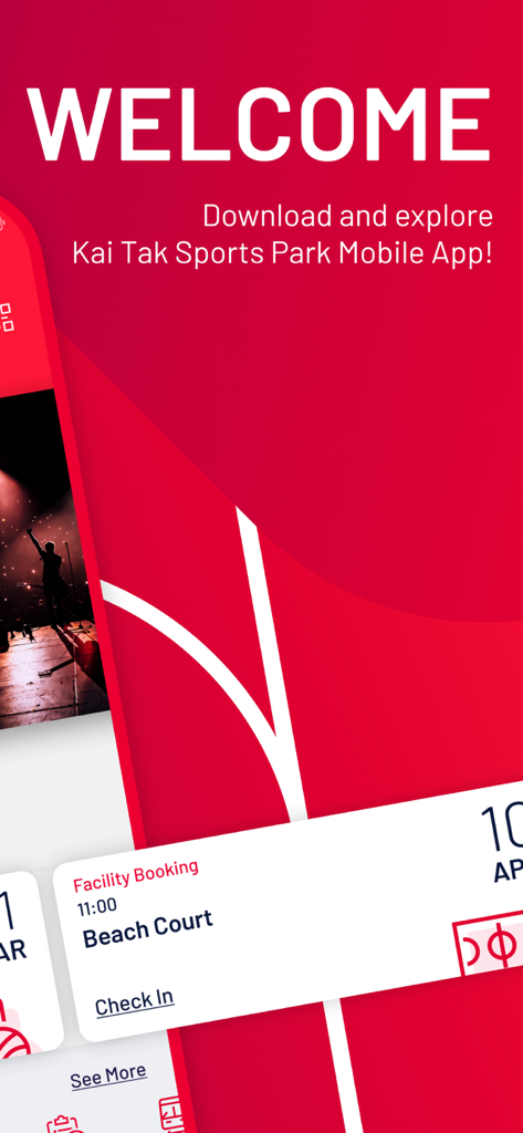 KTSP - Welcome screen of the KTSP app showing facility booking and check in options