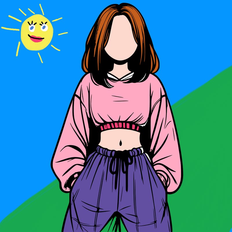 realistic girl faceless with baggy pants and a crop top