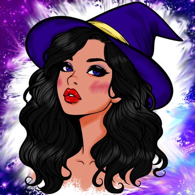 realistic witch girl with wavy hair and lips