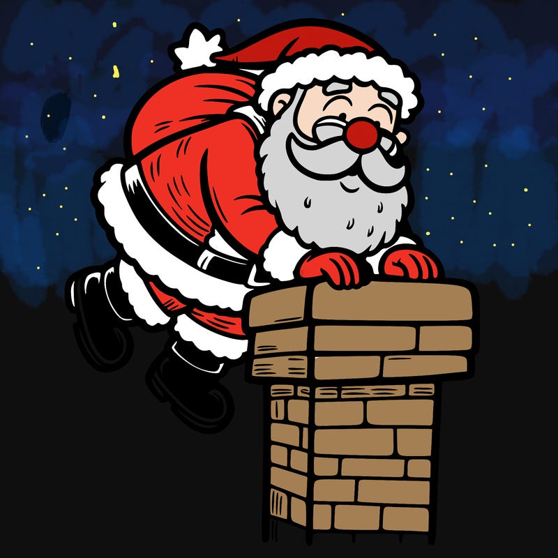 santa climbing down a chimney