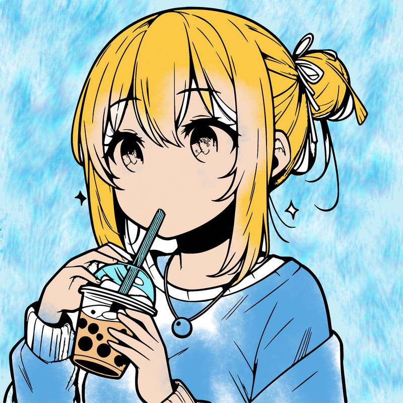 manga character drinking boba