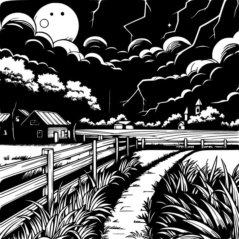 realistic nighttime with stormy weather in a field with no houses