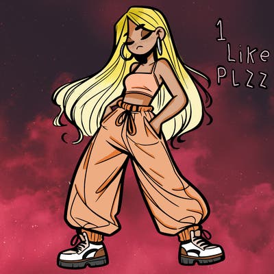 girl in baggy pants crop top and long hair