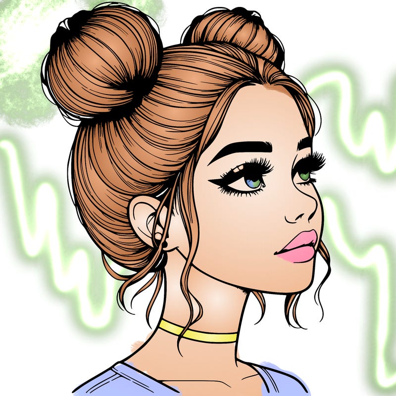 realistic girl with buns on the top of her head