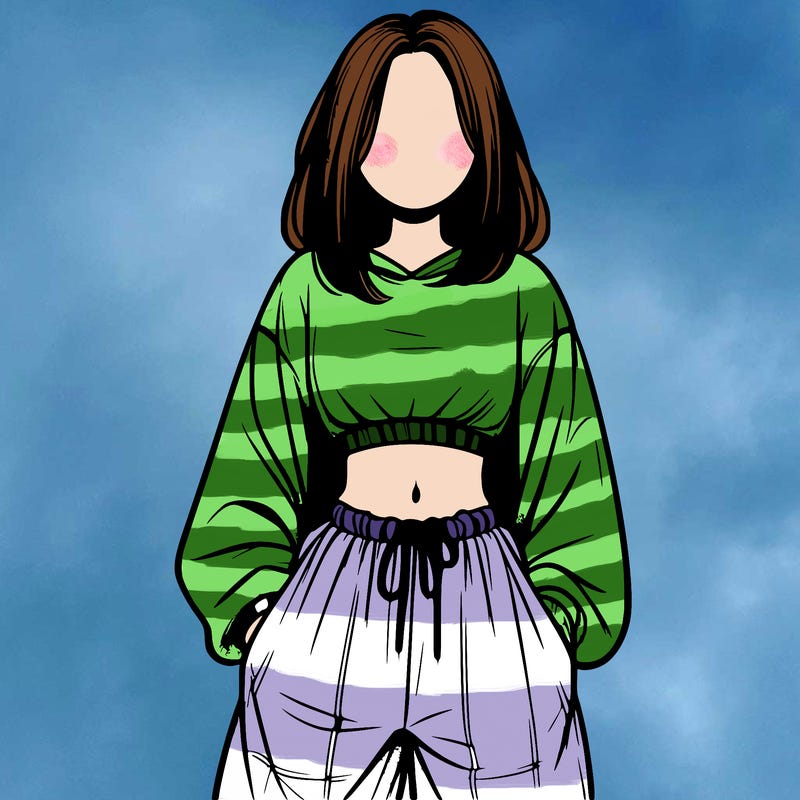 realistic girl faceless with baggy pants and a crop top