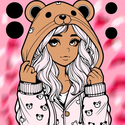 realistic girl in a animal pjs hoodie