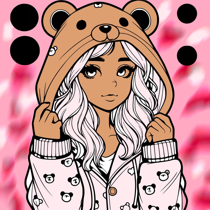 realistic girl in a animal pjs hoodie