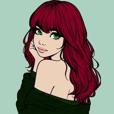 realistic girl with bangs looking over her shoulder