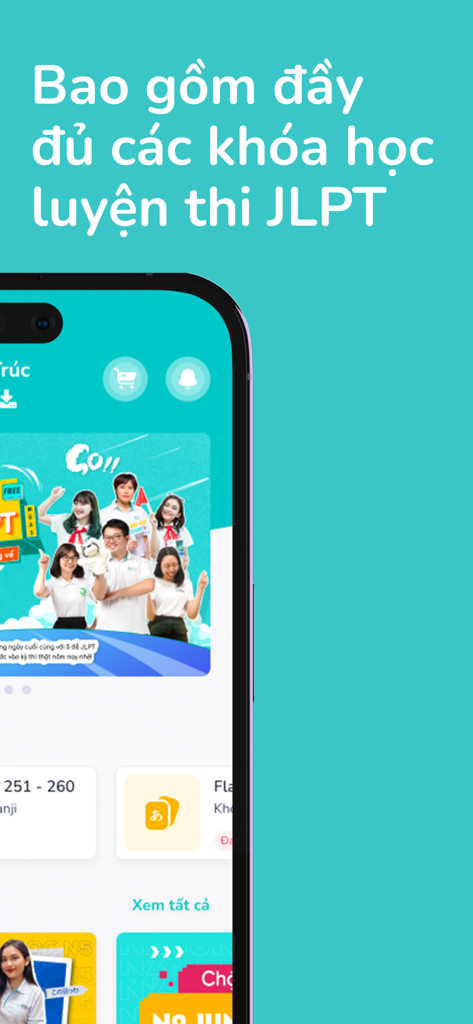 Riki - Interface do aplicativo móvel Riki Online exibindo cursos abrangentes de preparação para o exame JLPT para alunos de língua japonesa.