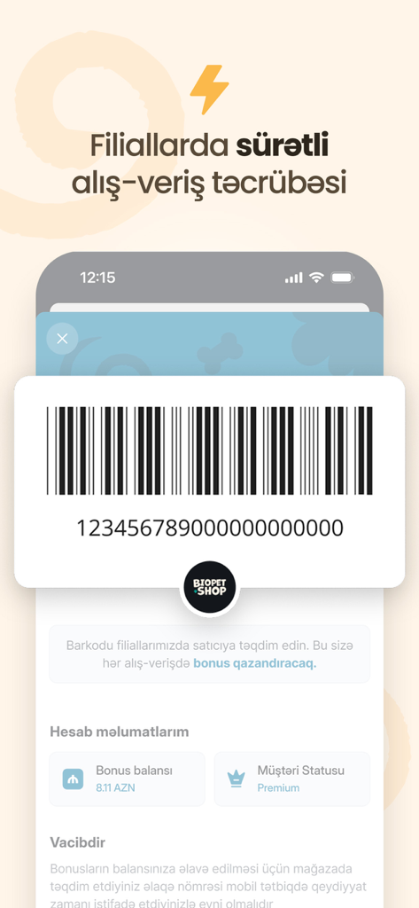 Biopet Shop - Online Zoomağaza - Code-barres personnel pour un paiement rapide et des récompenses de fidélité dans l'application Biopet Shop