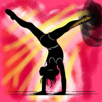 realistic gymnastic hand stand girl in four splits