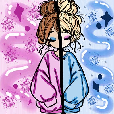 girl with baggy sweatshirt and messy bun