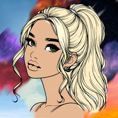 realistic girl with a ponytail on her hair and lips