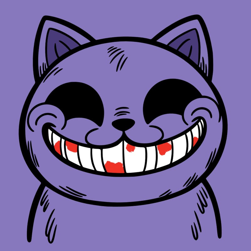 a cat that is smiling creepy