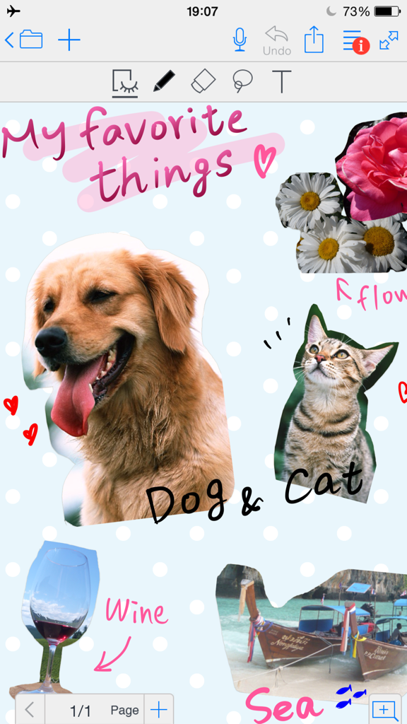 MetaMoJi Note - Digital scrapbook page in MetaMoJi Note with photos and handwritten notes