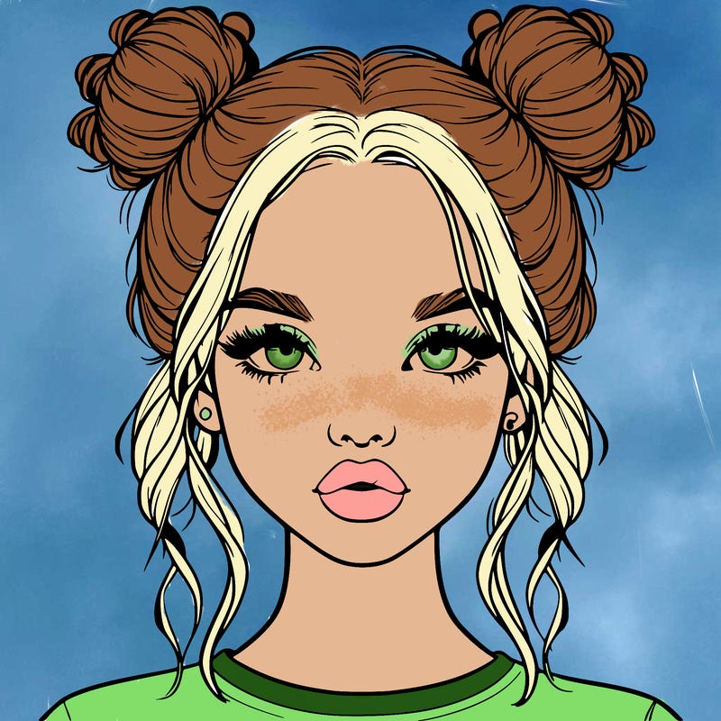 realistic girl with two buns in hair and lips