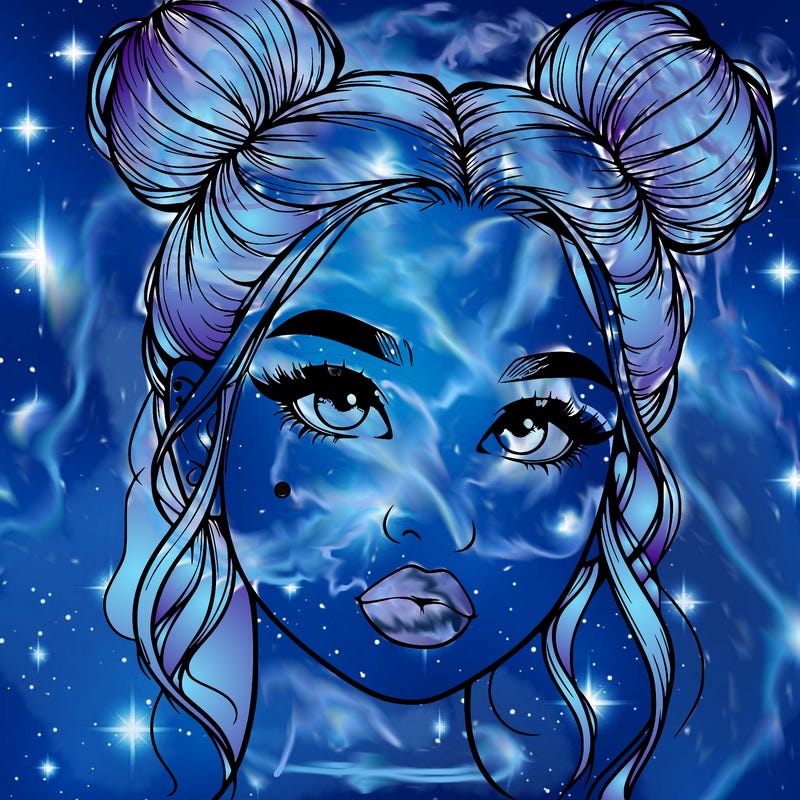 realistic girl with two buns on her hair and lips