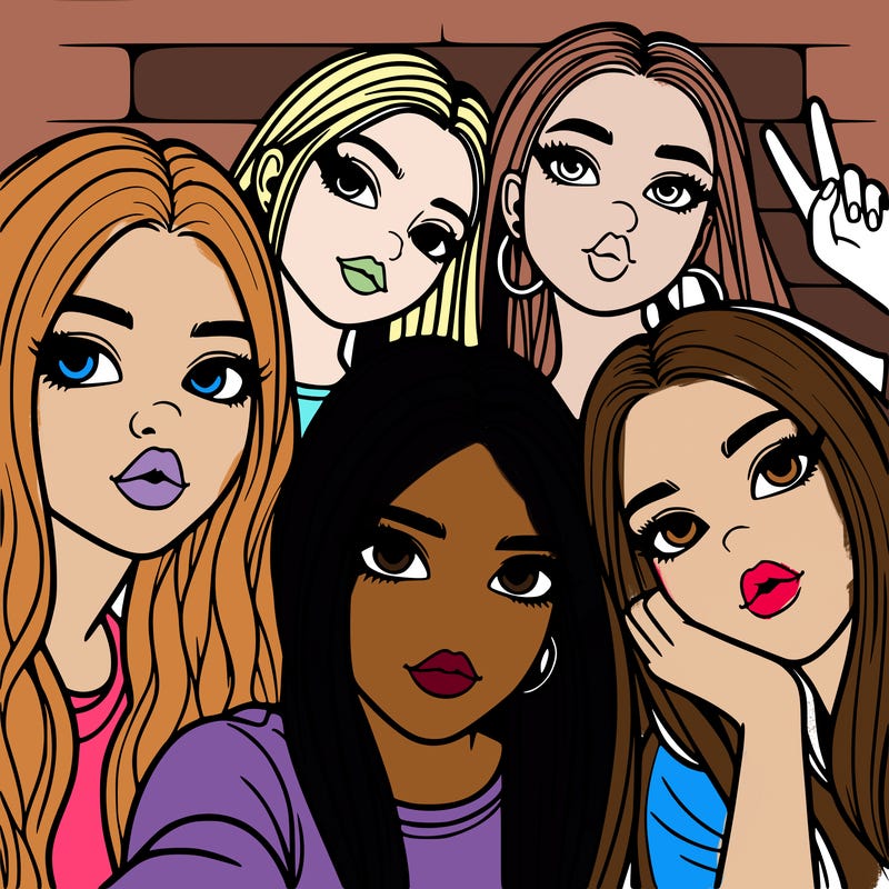 group of teen girls friends y2k up close in a selfie