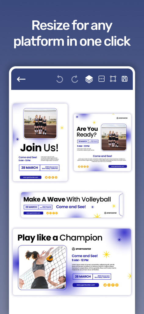 One click resize tool for social media posters and flyers