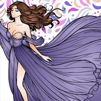 realistic woman in dress flowing the the wind